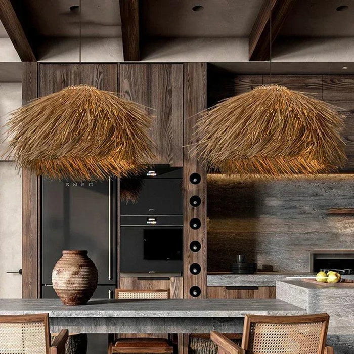 Elegant Rattan and Metal Pendant Lamp Inspired by Japanese Wabi Sabi Aesthetics