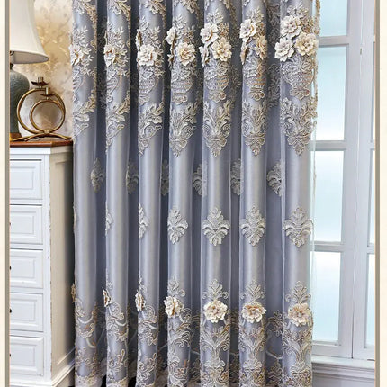 BUY YEAR Luxury Chenille Embroidery Grey Valance Curtains - Blackout &