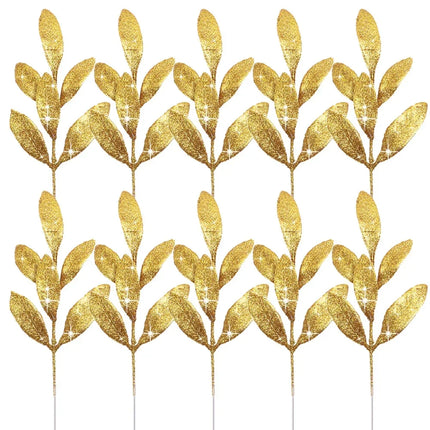 Glitter Artificial Bay Leaf Branches for Christmas Trees, Wreaths & Crafts
