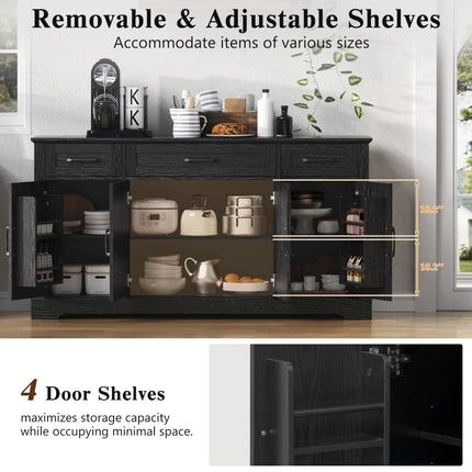 K&K 55" Farmhouse Buffet Cabinet with Adjustable Shelves & Drawers