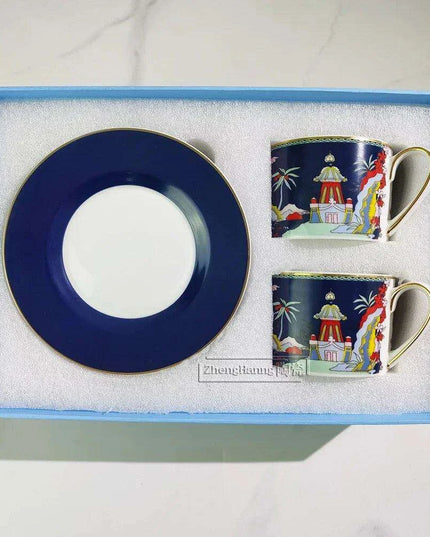 Vintage Elegance Couple's Ceramic Cup and Saucer Set - Perfect for Home and Office Enjoyment