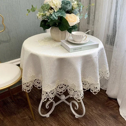 Round Lace Tablecloth Embroidered Polyester For Dining Table European Style