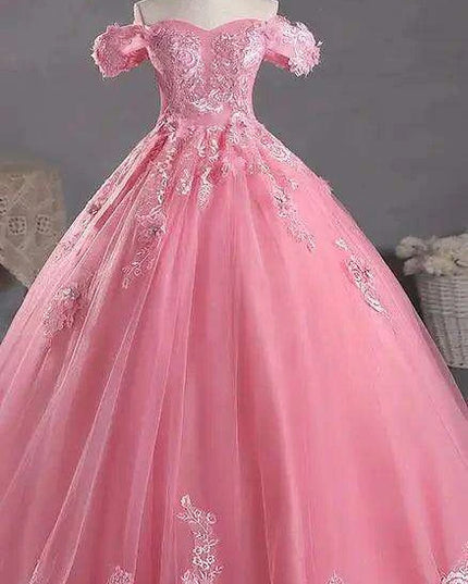 Stunning Off-The-Shoulder Cerulean Quinceanera Ball Gown with Graceful Lace Details and Dramatic Train