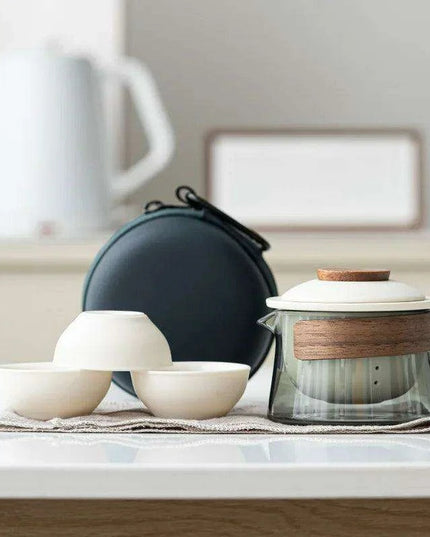 Zen Tea Ritual Travel Kit - Elegant Teapot, Cups, and Bowl Set for Tea Lovers on the Go
