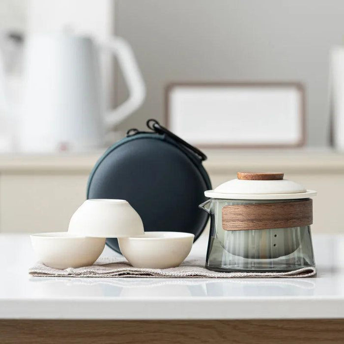 Zen Tea Ritual Travel Kit - Elegant Teapot, Cups, and Bowl Set for Tea Lovers on the Go