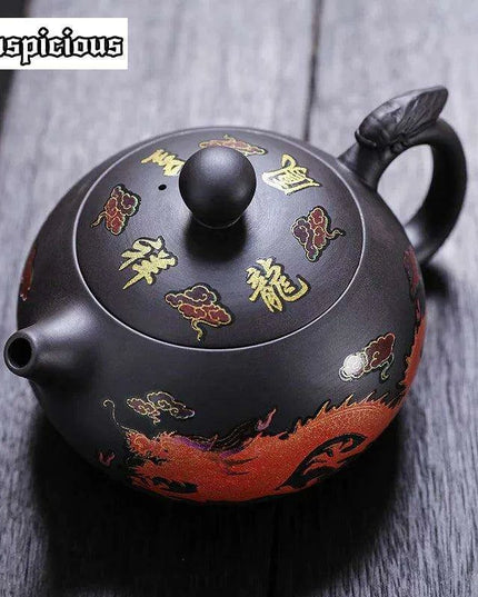 170ml Handcrafted Color-Changing Purple Clay Teapot with Dragon and Phoenix Design