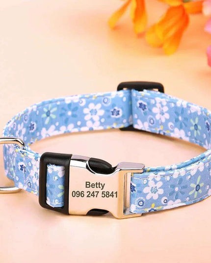 Personalized Floral Nylon Dog Collar - Stylish ID Collars for Dogs of All Sizes