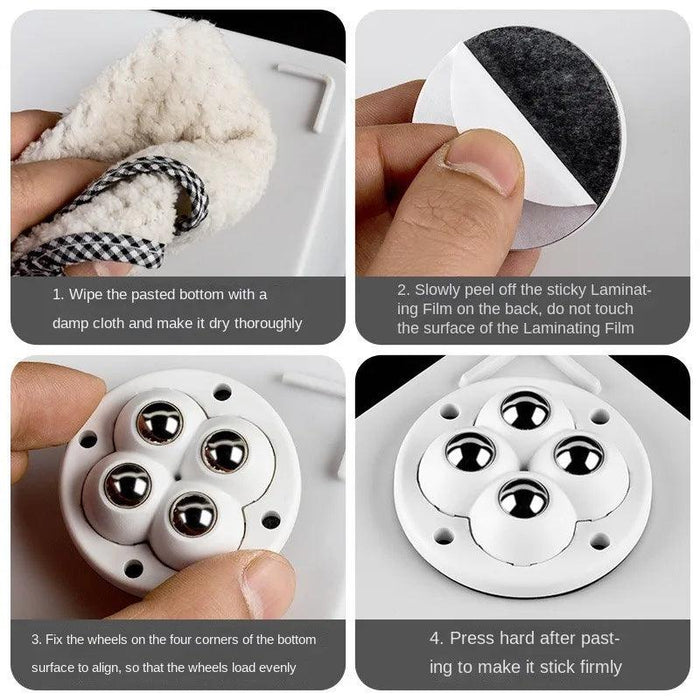 4-Pack Premium Heavy Duty Stainless Steel Furniture Casters with 360° Mobility and Easy Peel-and-Stick Installation (Load Capacity: 20/200Kg)