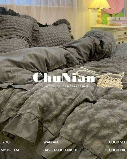 Kawaii Seersucker Ruffled Lace Bedding Collection