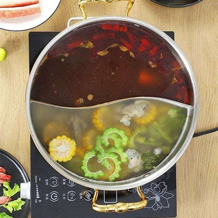 Versatile Dual Flavor Stainless Steel Hotpot with Crystal Clear Soup Pot - Enhance Your Culinary Adventures