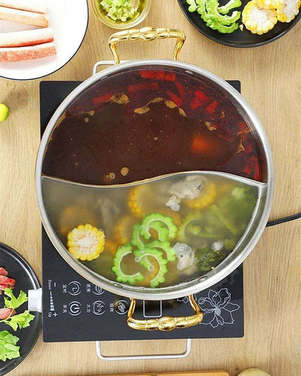 Versatile Dual Flavor Stainless Steel Hotpot with Crystal Clear Soup Pot - Enhance Your Culinary Adventures