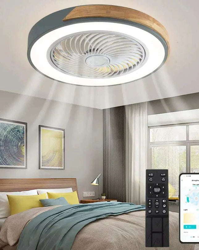 Modern Wooden Ceiling Fan with Remote Control & Adjustable LED Lighting