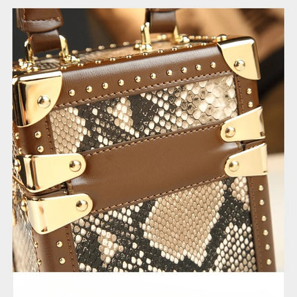 Genuine Leather Box Crossbody Bag — Women’s Shoulder Bag with Gold Hardware
