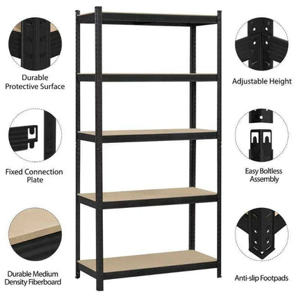 5-Tier Heavy-Duty Adjustable Metal Storage Rack - Versatile Organizer for Home, Garage, and Warehouse by SmileMart