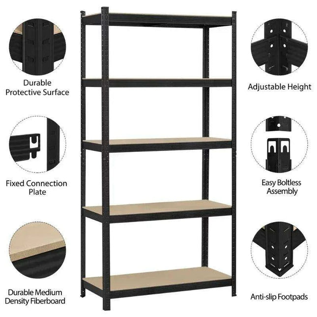 5-Tier Heavy-Duty Adjustable Metal Storage Rack - Versatile Organizer for Home, Garage, and Warehouse by SmileMart