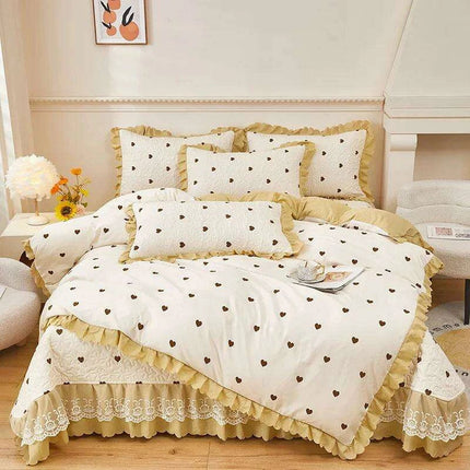 Chic Floral Ruffle Queen Bedding Set