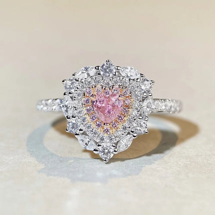 Luxury white gold solid platinum PT950 Women's Love Ring Women's Simple Cute Simple Style Peach Heart Powder Diamond Ring luxury-white-gold-solid-platinum-pt950-womens-love-ring-womens-simple-cute-simple-style-peach-heart-powder-diamond-ring