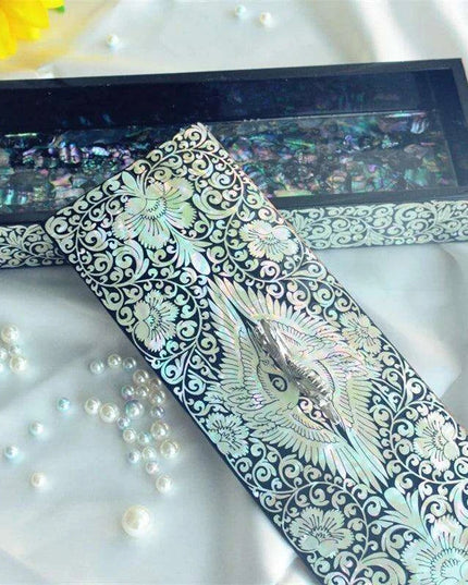 Artisan Crafted Mother of Pearl Crane Jewelry Compendium with Elegant Black Wood Accents