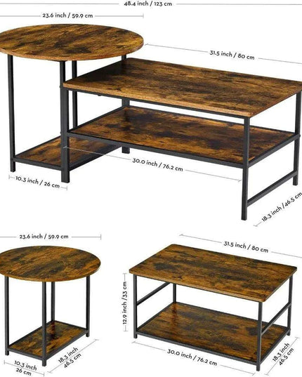 Transformable Rustic Coffee Table Duo with Innovative Storage Solutions