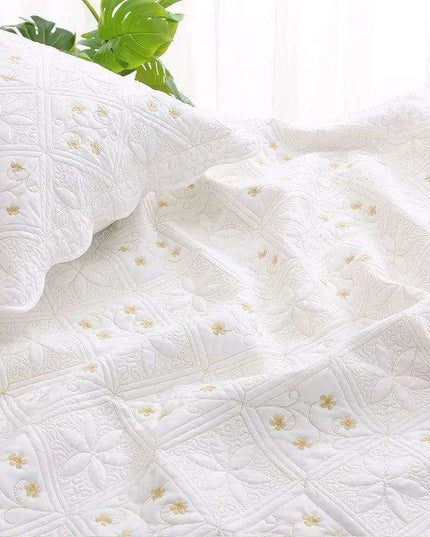 Nordic Elegance Cotton Quilt Set, Embroidered Summer Bedspread, 3-Piece Throw Coverlet