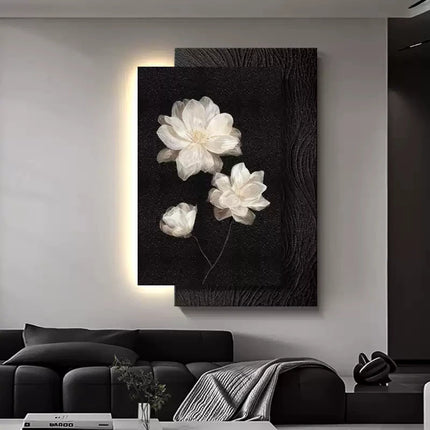 Black & White Camellia LED Wall Lamp – Minimalist Retro Floral Sconce