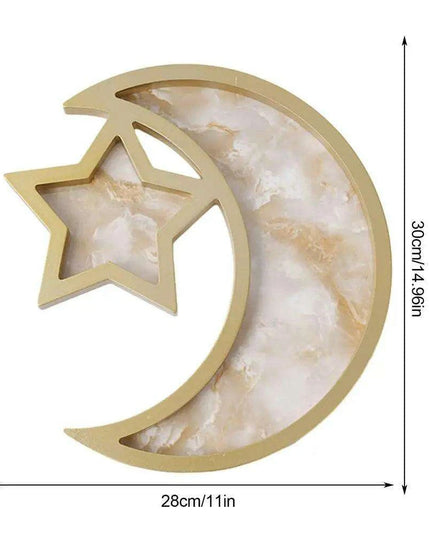 Elegant Wooden Eid Serving Tray with Star and Moon Design - Perfect for Festive Home Decor and Gifting