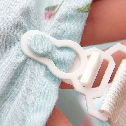 Adjustable 4-Pack White Bed Sheet Grippers - Elastic Clips for Secure Mattress Covers and Blankets