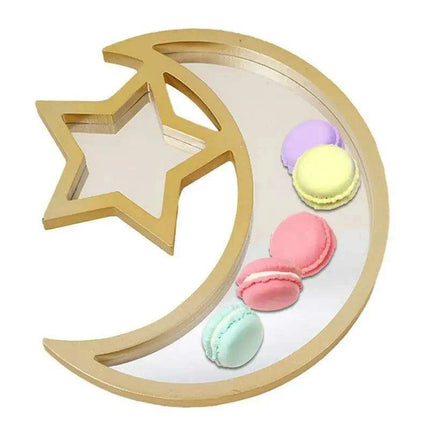 Elegant Wooden Eid Serving Tray with Star and Moon Design - Perfect for Festive Home Decor and Gifting