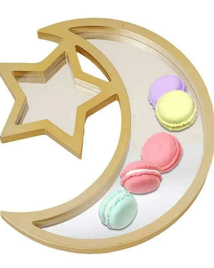 Elegant Wooden Eid Serving Tray with Star and Moon Design - Perfect for Festive Home Decor and Gifting