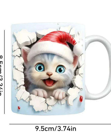 Charming 3D Cat Enthusiast's Ceramic Mug with Enchanting Feline Artwork and Peaceful Scenery
