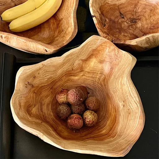 Natural Wooden Kitchen Storage Bowl - Handmade Eco-Friendly Tableware for Fruits, Vegetables, and Snacks