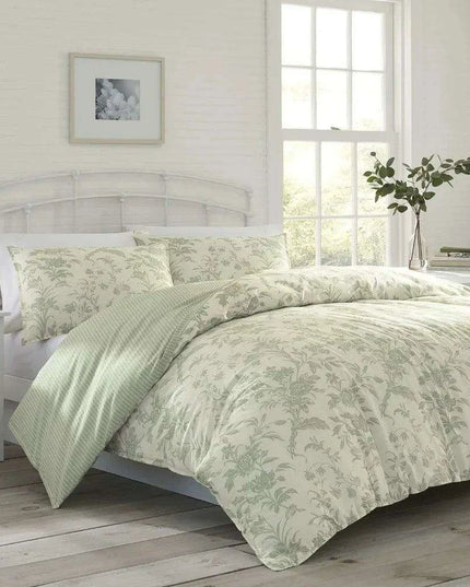 Tranquil Floral Jade Green Bedding Collection with Reversible Comforter - Luxury Cotton Set