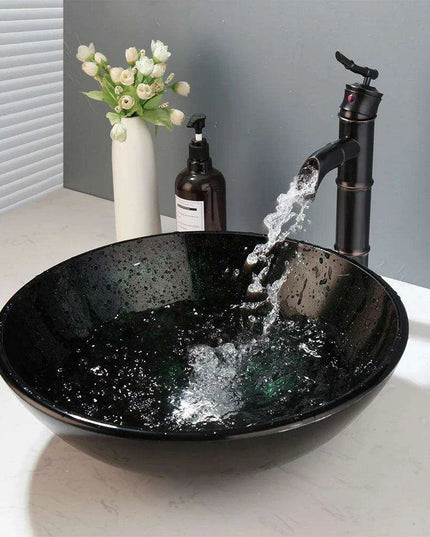 Artisan Hand-Painted Tempered Glass Sink Ensemble with Modern Chrome Faucet