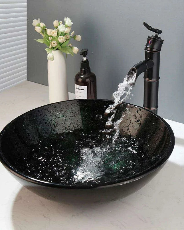 Artisan Hand-Painted Tempered Glass Sink Ensemble with Modern Chrome Faucet