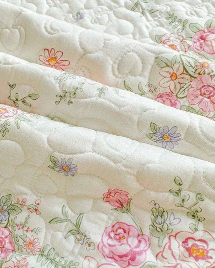 100% Cotton Floral Quilted Bed Cover - Soft & Skin-Friendly Mattress Protector (No Pillowcase Included)