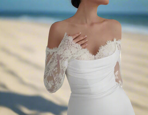 Customizable Floral Lace Mermaid Wedding Dress with Open Back and Long Sleeves