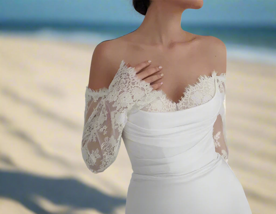 Customizable Floral Lace Mermaid Wedding Dress with Open Back and Long Sleeves
