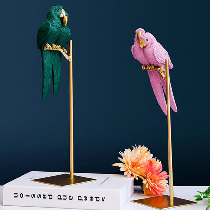 Handmade Couple Parrot Resin Ornament — Love Birds Desk Decor & Gift