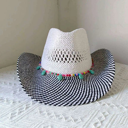 Rose Red Cowboy Straw Hat - Adjustable Wide Brim Sun Hat for All Seasons