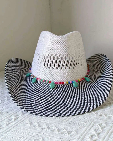 Rose Red Cowboy Straw Hat - Adjustable Wide Brim Sun Hat for All Seasons