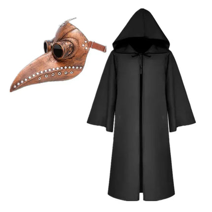 Medieval Plague Doctor Mask & Cloak Set — Adult & Kids Halloween Cosplay Costume