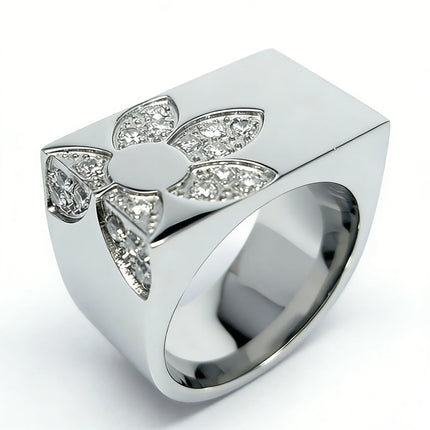 Evoke Modern Geometric Copper Ring with Flower Inlay & Gemstones