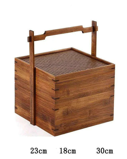 Vintage Artisan Wooden Fruit Holder with Chic Lid and Dividers | Timeless Style