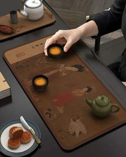 Tranquil Harmony Diatom Mud Tea Ceremony Mat - Elegant Absorbent Home Decor for Tea Aficionados