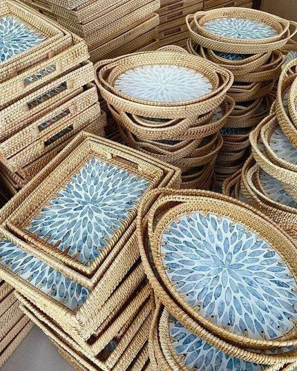 Vibrant Artisan Seashell Rattan Bowl - Handcrafted Storage Solution with Natural Elegance