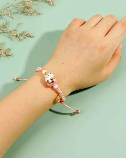 Vibrant Adjustable Lucky Cat Charm Bangles - Playful Rope Bracelets for Women and Girls, Ideal Gift for Prosperity