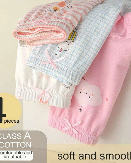 Kids' Summer Antibacterial Cotton Briefs 4-Pack - Fun Cartoon Underwear for Girls Ages 3-8, Soft and Breathable