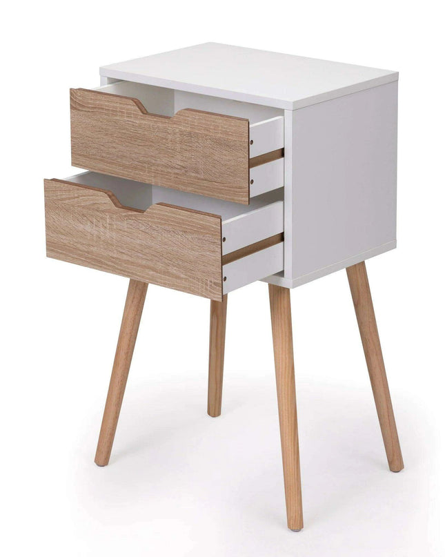 Set of 2 Elegant White and Walnut Nightstands - Modern Multifunctional Bedside Tables with Generous Storage