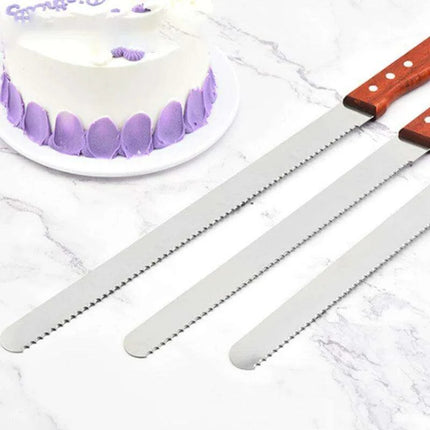 Bakery Master Professional Grade Stainless Steel Bread Slicing Knife Set with Ergonomic Wooden Handles