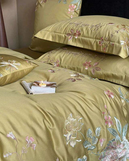 Luxurious 1000TC Egyptian Cotton Floral Embroidery Bedding Set with Sheets & Pillowcases - Available in Full, Queen, King Sizes
